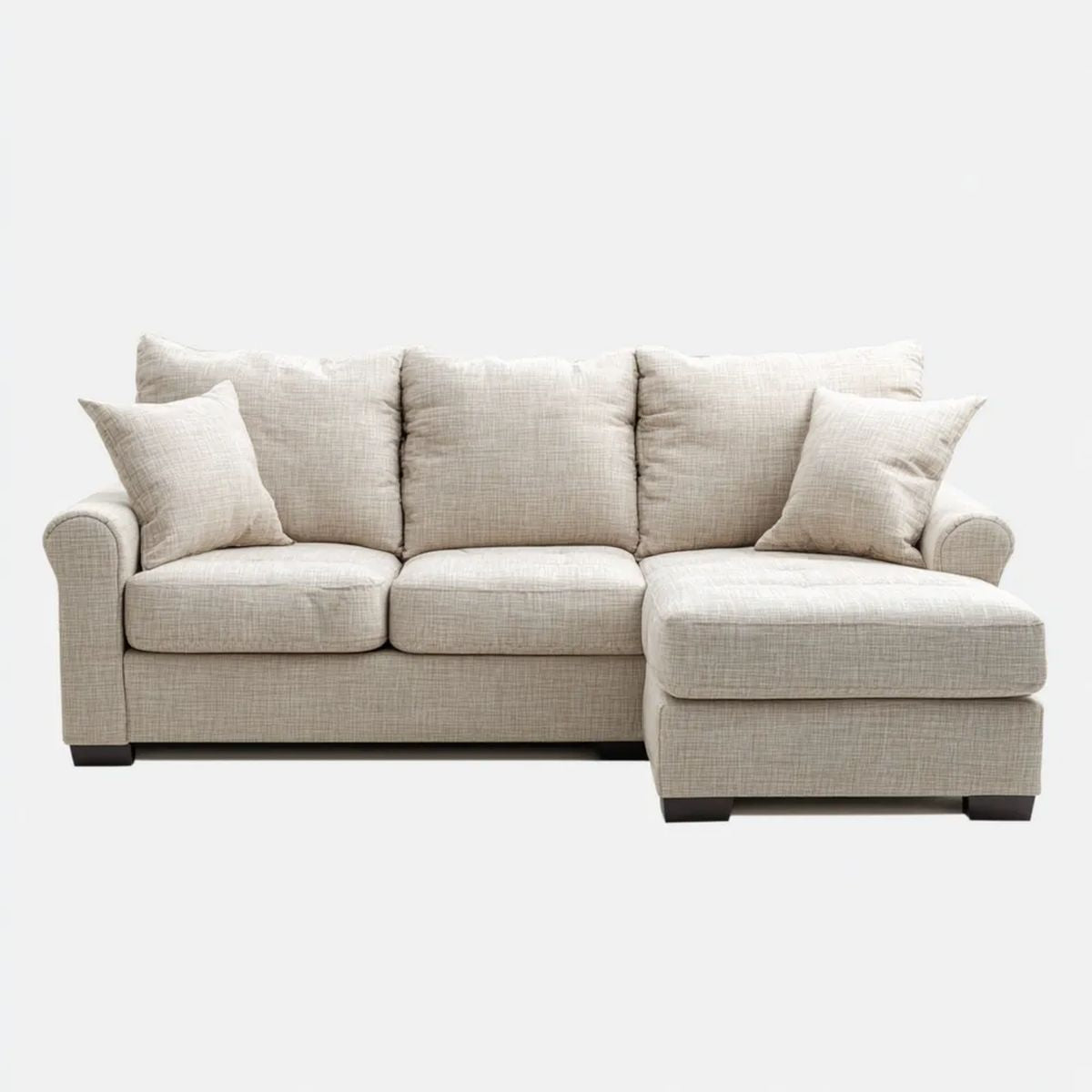 Sofa, 4-osobowa poliestrowy beżowy sofa z szezlongiem, 250 x 160 x 88 cm