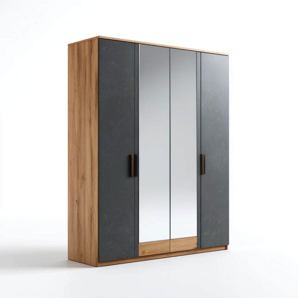 Szafa, 4 drzwi szafa antracytu deski i dębu z lusterkami, 180 x 60 x 200 cm