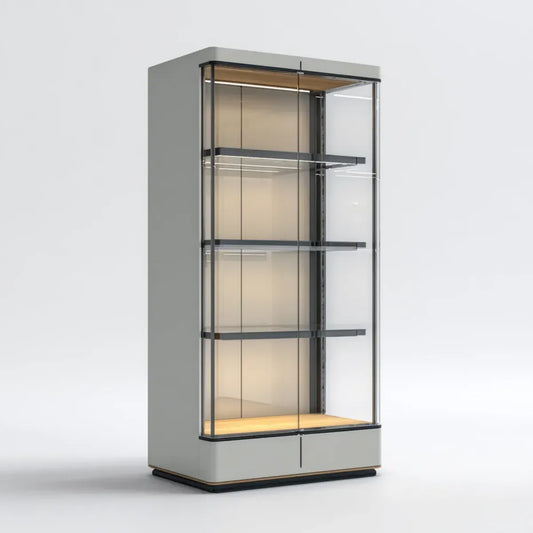 Witryna, Szara salon ze szkła hartowanego drzwi 80 x 40 x 180 cm w prostokątnym MDF