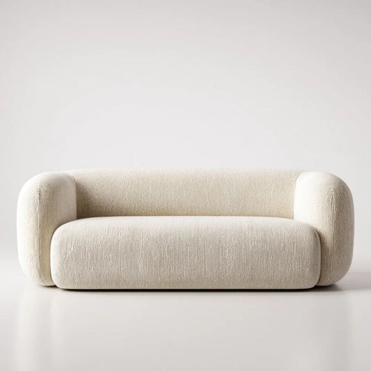 Sofa, 2-osobowa kremowy sofa w poliestrowej tkaniny poliestrowej, 180 x 90 x 75 cm, zaokrąglony kształt