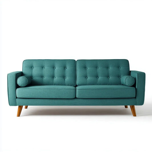 Sofa, 3-osobowa w sofie z zielonym poliestrem z litymi drewnianymi nóżkami, 190 x 85 x 82 cm