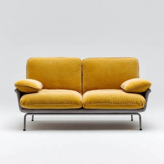Sofa, 2 fotela w sofie z żółtej musztardy i ciemnoszarej aksamitu z podstawą ze stali, 160 x 85 x 82 cm