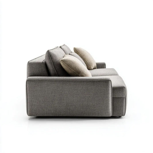 Sofa, Szara sofa z siwą kanapą 2 fotele w poliestrze z beżową poduszką, 200 x 100 x 85 cm