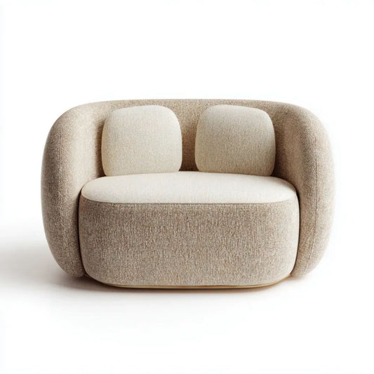 Sofa, Beżowa sofa w kręconym poliestrze, 160 x 90 x 75 cm, zaokrąglony kształt