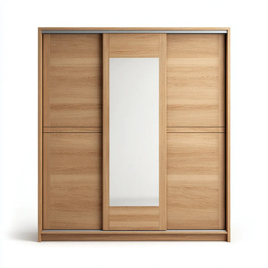 Szafa, Pływająca szafa drzwi Dąb naturalny kolory z lusterkiem 180 x 60 x 220 cm drewna oparte prostokątne