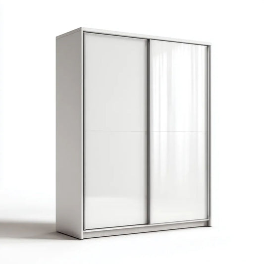 Szafa, Biała szafa z 2 przesuwanymi drzwiami w elementach elementarnych i szklanych panelach, 120 x 60 x 200 cm