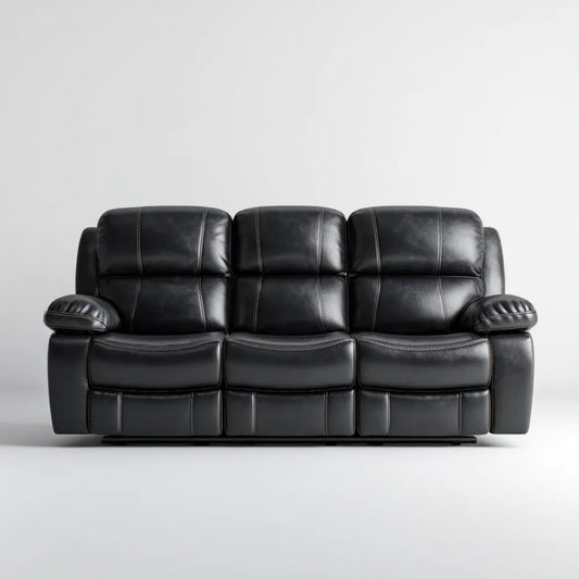 Sofa, Czarna sofa z pokryciem PU, 210 x 95 x 100 cm