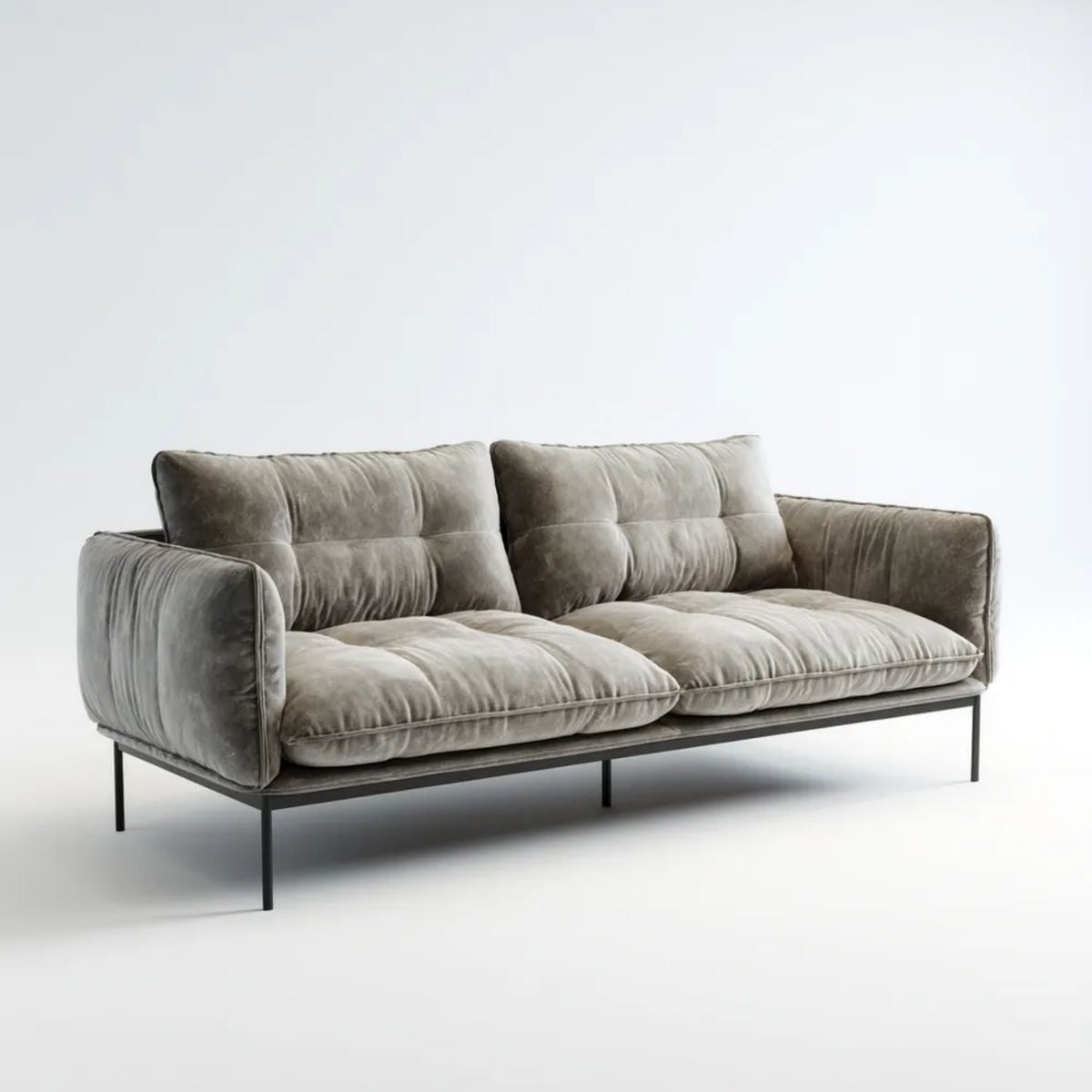 Sofa, Podwójna sofa w szarej taupe poliester ephelvet z czarnym stalowym nogawkami, 180 x 90 x 85 cm
