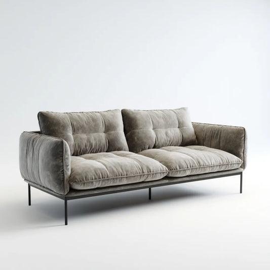 Sofa, Podwójna sofa w szarej taupe poliester ephelvet z czarnym stalowym nogawkami, 180 x 90 x 85 cm