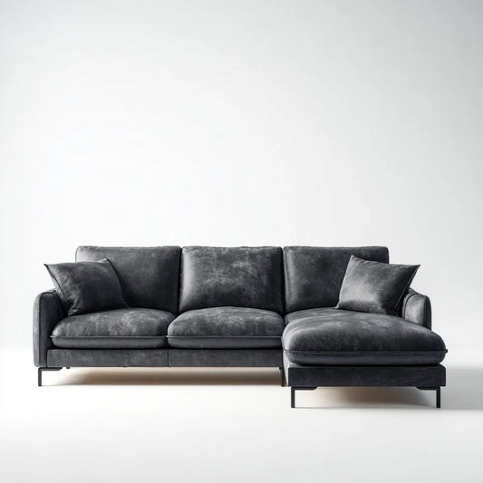 Sofa, 4-osobowa wyprostowany narożnik fotelik szary poliester wytłoczony z tworzywa sztucznego 280 x 165 x 85 cm
