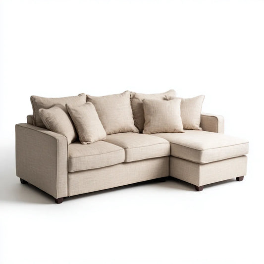 Sofa, Kanapa narożna z beżowym zwrotnikiem 230 x 150 x 85 cm poliestrowy prostokątna