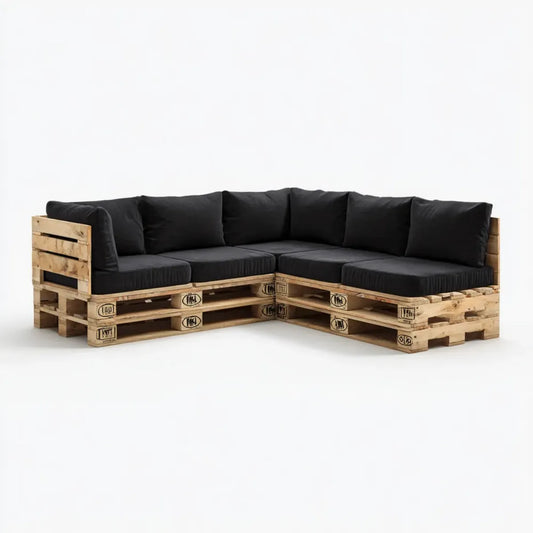 Sofa ogrodowa, 4 fotele narożnik ogród sofa czarny w litym drewna 240 x 160 x 75 cm