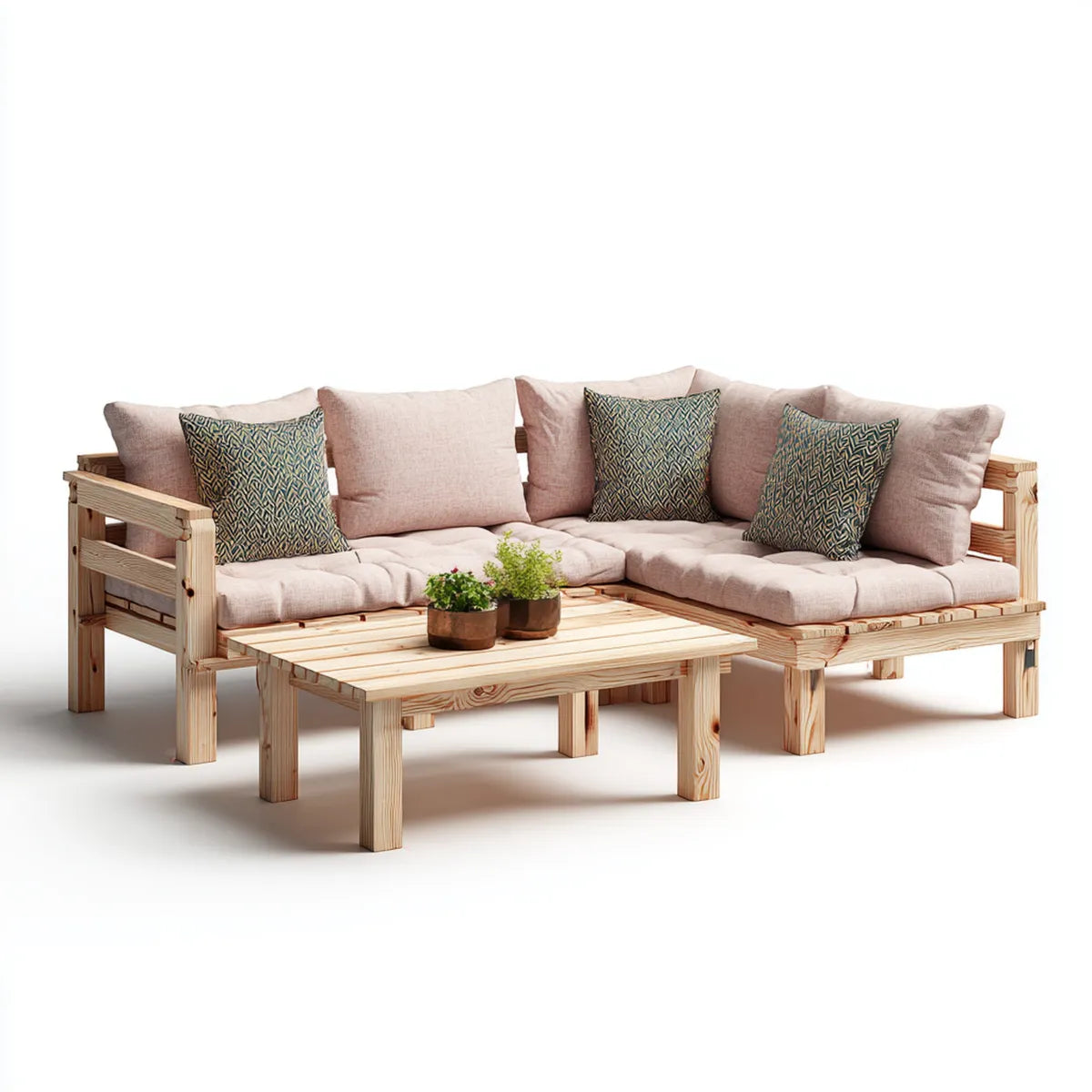 Sofa ogrodowa, 3 części narożnik meble ogrodowe w stałej sosny z poduszkami 220 x 160 cm