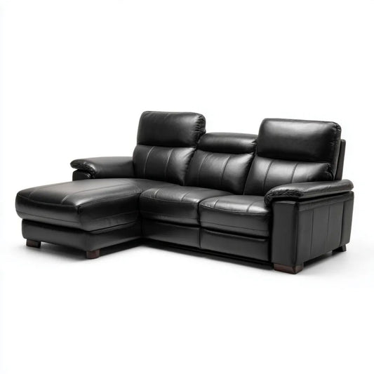 Sofa, Fotelik z kanapą z szezlongiem bursztynowym w polipropylenowej, syntetycznej skórze, 260 x 160 x 100 cm